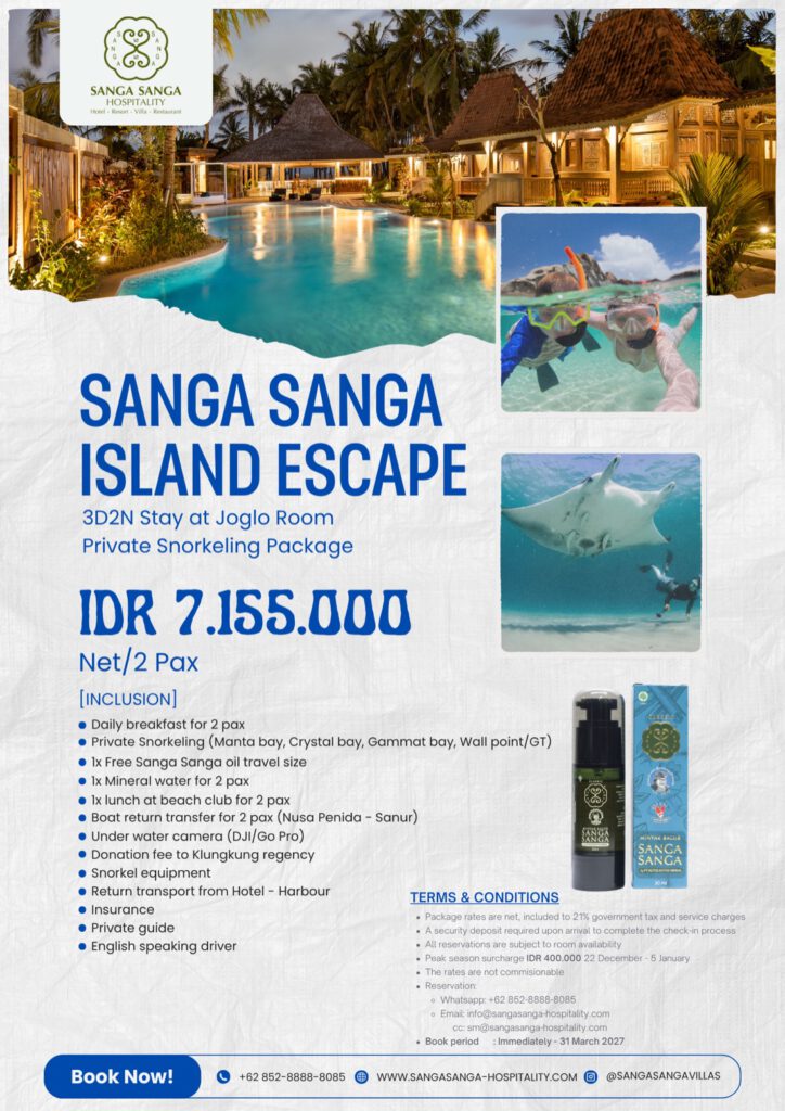 Sanga Sanga Island Escape poster: 3D2N stay at Joglo Room with Private Snorkeling Package, IDR 7.155.000 net for 2 pax